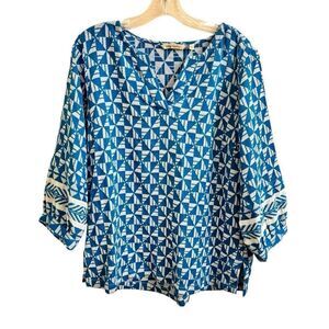 Soft Surroundings Narah Tunic Top in Blue White Geometric Size Medium